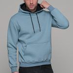 Ανδρικό μπλε σιέλ μονόχρωμο φούτερ με κουκούλα