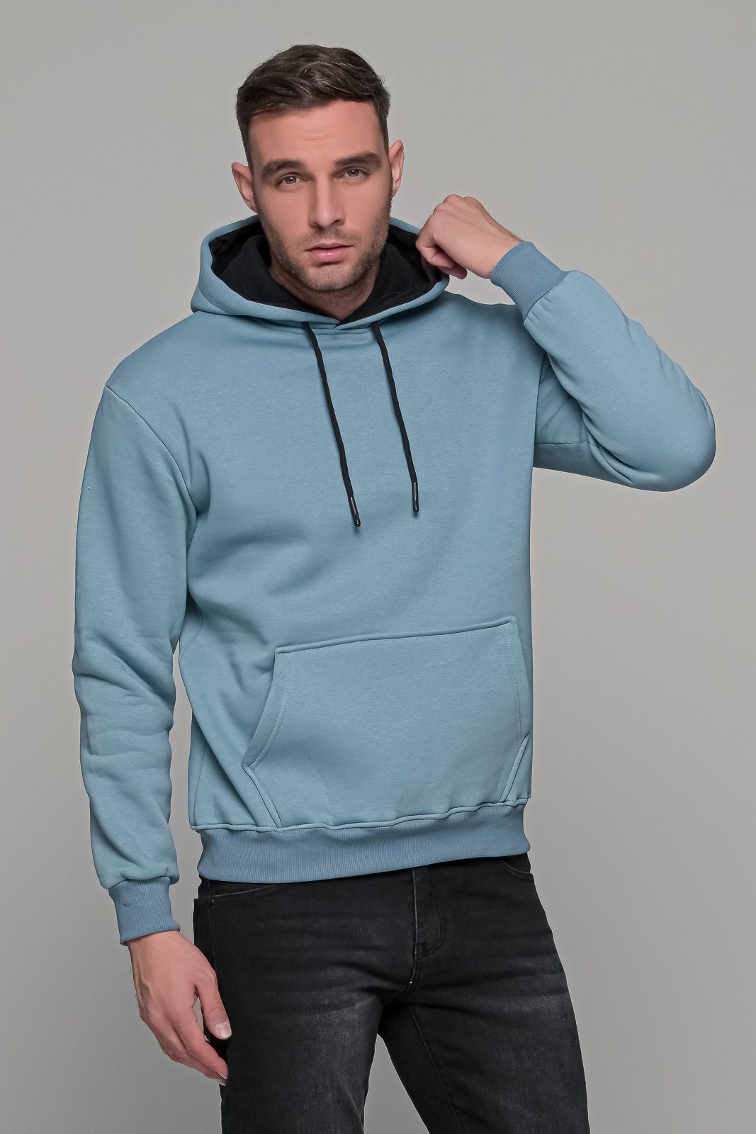 mple-siel-andriko-fouter-me-koukoula-casual (6) Ανδρικό μπλε σιέλ μονόχρωμο φούτερ με κουκούλα - Image 1