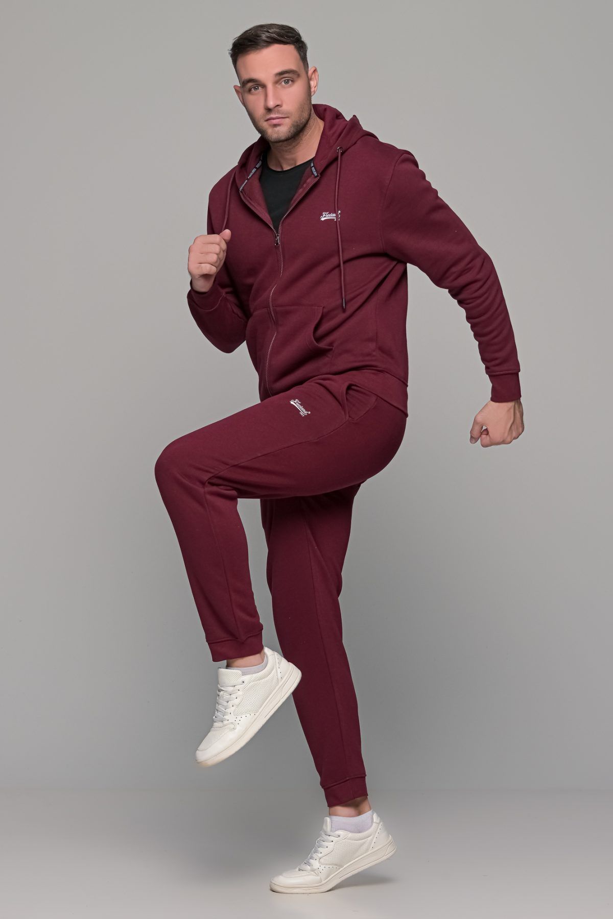 Μπορντό ανδρική ζακέτα φούτερ με φερμουάρ FR - Image 7