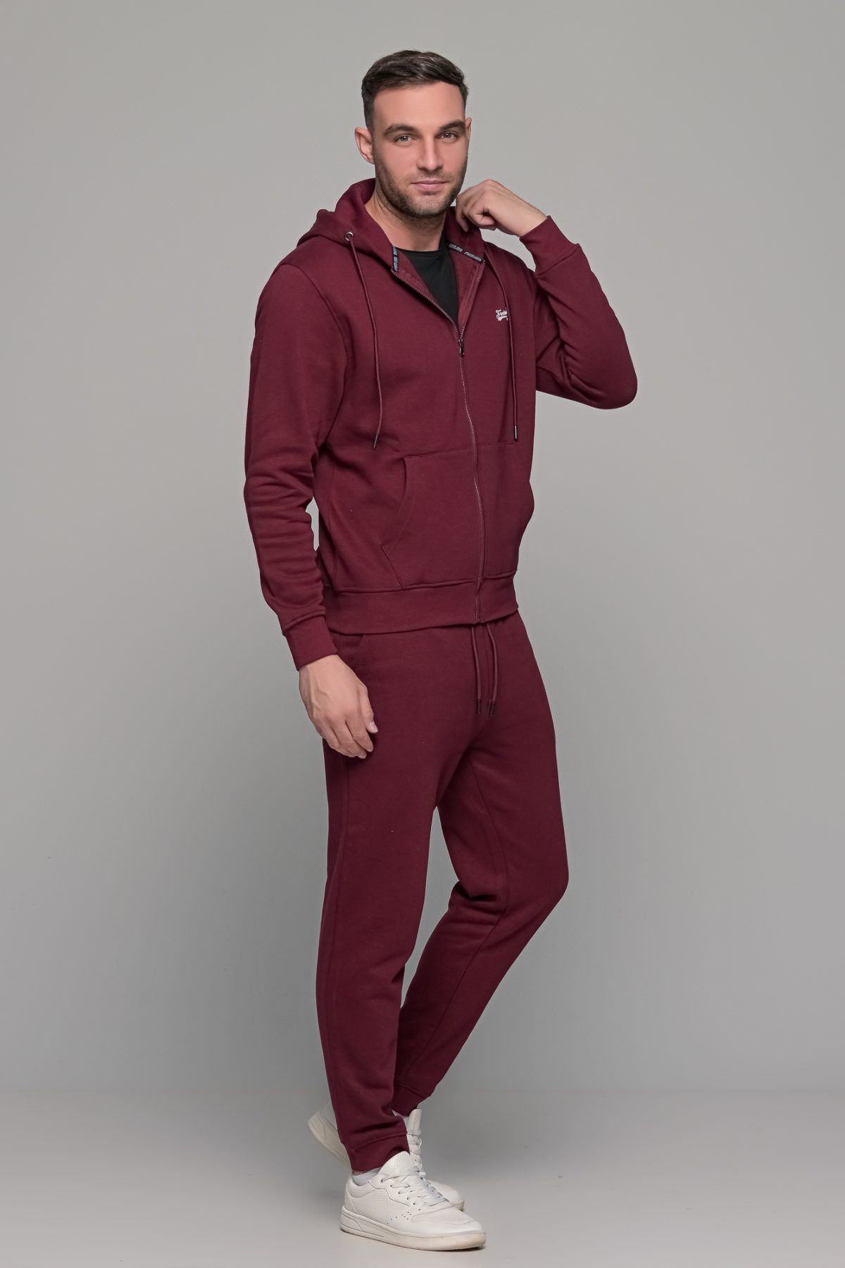 Μπορντό ανδρική ζακέτα φούτερ με φερμουάρ FR - Image 6