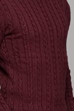 Mπορντό ανδρικό πλεκτό πουλόβερ με πλέξη κοτσίδα