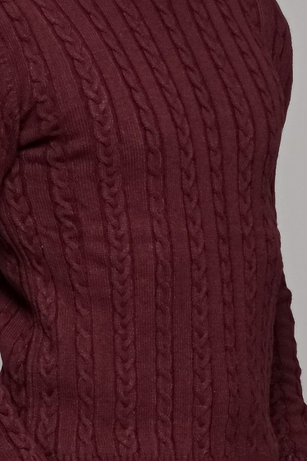 Mπορντό ανδρικό πλεκτό πουλόβερ με πλέξη κοτσίδα
