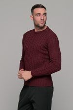 Mπορντό ανδρικό πλεκτό πουλόβερ με πλέξη κοτσίδα