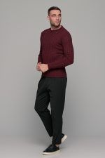 Mπορντό ανδρικό πλεκτό πουλόβερ με πλέξη κοτσίδα
