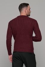 Mπορντό ανδρικό πλεκτό πουλόβερ με πλέξη κοτσίδα