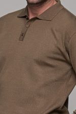 Καφέ πλεκτό ανδρικό πόλο με κουμπί μακρυμάνικο