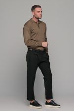 Καφέ πλεκτό ανδρικό πόλο με κουμπί μακρυμάνικο