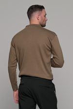 Καφέ πλεκτό ανδρικό πόλο με κουμπί μακρυμάνικο
