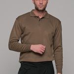 Καφέ πλεκτό ανδρικό πόλο με κουμπί μακρυμάνικο
