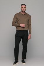 Καφέ πλεκτό ανδρικό πόλο με κουμπί μακρυμάνικο