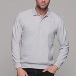 Ανδρικό πλεκτό πόλο γκρι βελουτέ με μακρύ μανίκι