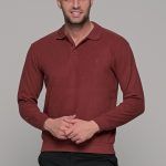 Ανδρικό πλεκτό πόλο κόκκινο βελουτέ με μακρύ μανίκι