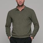 Ανδρικό πλεκτό πόλο πράσινο βελουτέ με μακρύ μανίκι