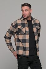 poykamiso-fanelenio-andriko-man-men-casual-kathimerino-jacket-karo-mayro-mauro-black-beige-mpez-me-giaka-koympia-shirt