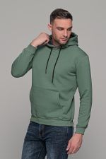 Ανδρικό πράσινο χακί μονόχρωμο φούτερ με κουκούλα - Image 4