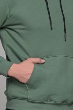 Ανδρικό πράσινο χακί μονόχρωμο φούτερ με κουκούλα - Image 2