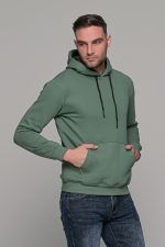 Ανδρικό πράσινο χακί μονόχρωμο φούτερ με κουκούλα - Image 3