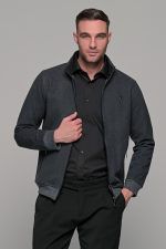 Γκρι ανθρακί ανδρική ζακέτα MS με τσέπες - slim fit