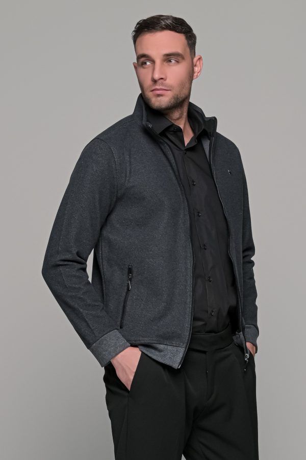 Γκρι ανθρακί ανδρική ζακέτα MS με τσέπες - slim fit