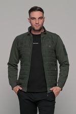 Πράσινη χακί ανδρική ζακέτα με suede επένδυση και φερμουάρ MS - slim fit - Image 4