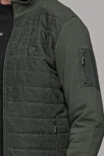 Πράσινη χακί ανδρική ζακέτα με suede επένδυση και φερμουάρ MS - slim fit - Image 2