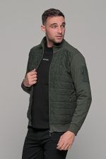 Πράσινη χακί ανδρική ζακέτα με suede επένδυση και φερμουάρ MS - slim fit - Image 5