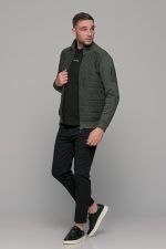 Πράσινη χακί ανδρική ζακέτα με suede επένδυση και φερμουάρ MS - slim fit - Image 7