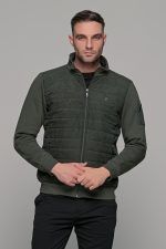 Πράσινη χακί ανδρική ζακέτα με suede επένδυση και φερμουάρ MS - slim fit - Image 3