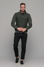 Πράσινη χακί ανδρική ζακέτα με suede επένδυση και φερμουάρ MS - slim fit - Image 8