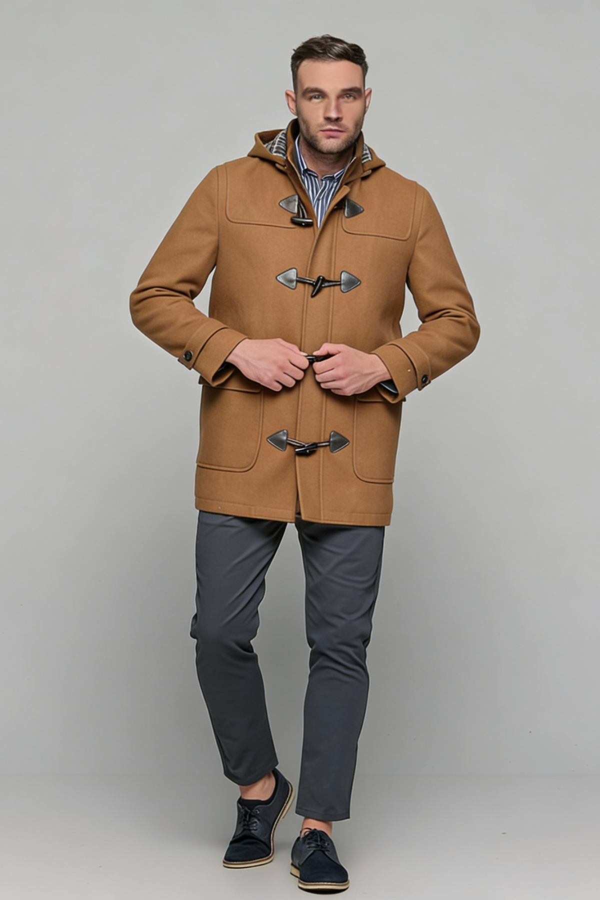 Ανδρικό μάλλινο Μοντγκόμερι σε κάμελ χρώμα