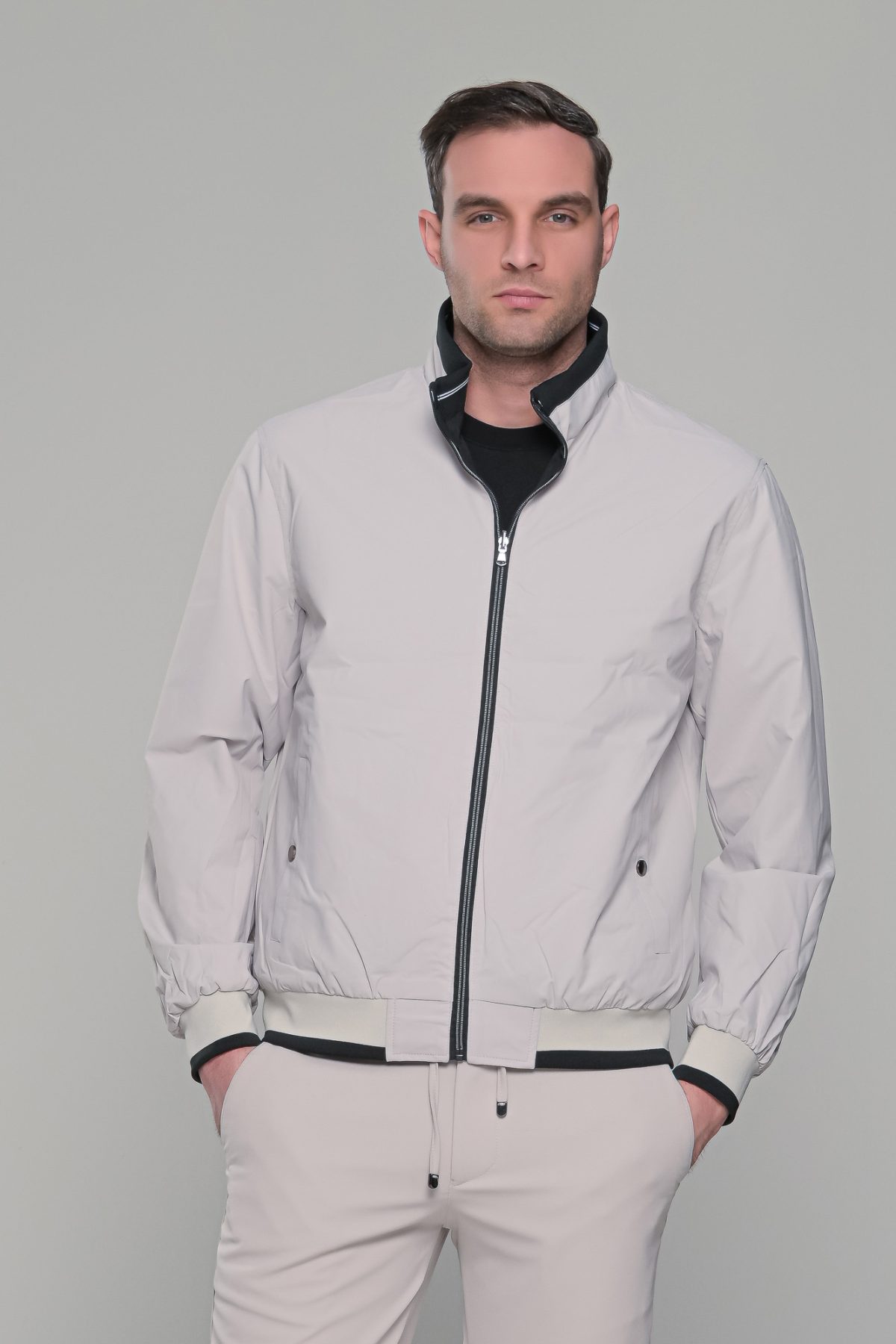 Μαύρο-Λευκό ανοιξιάτικο ανδρικό μπουφάν διπλής όψης double face - Slim fit - Image 2