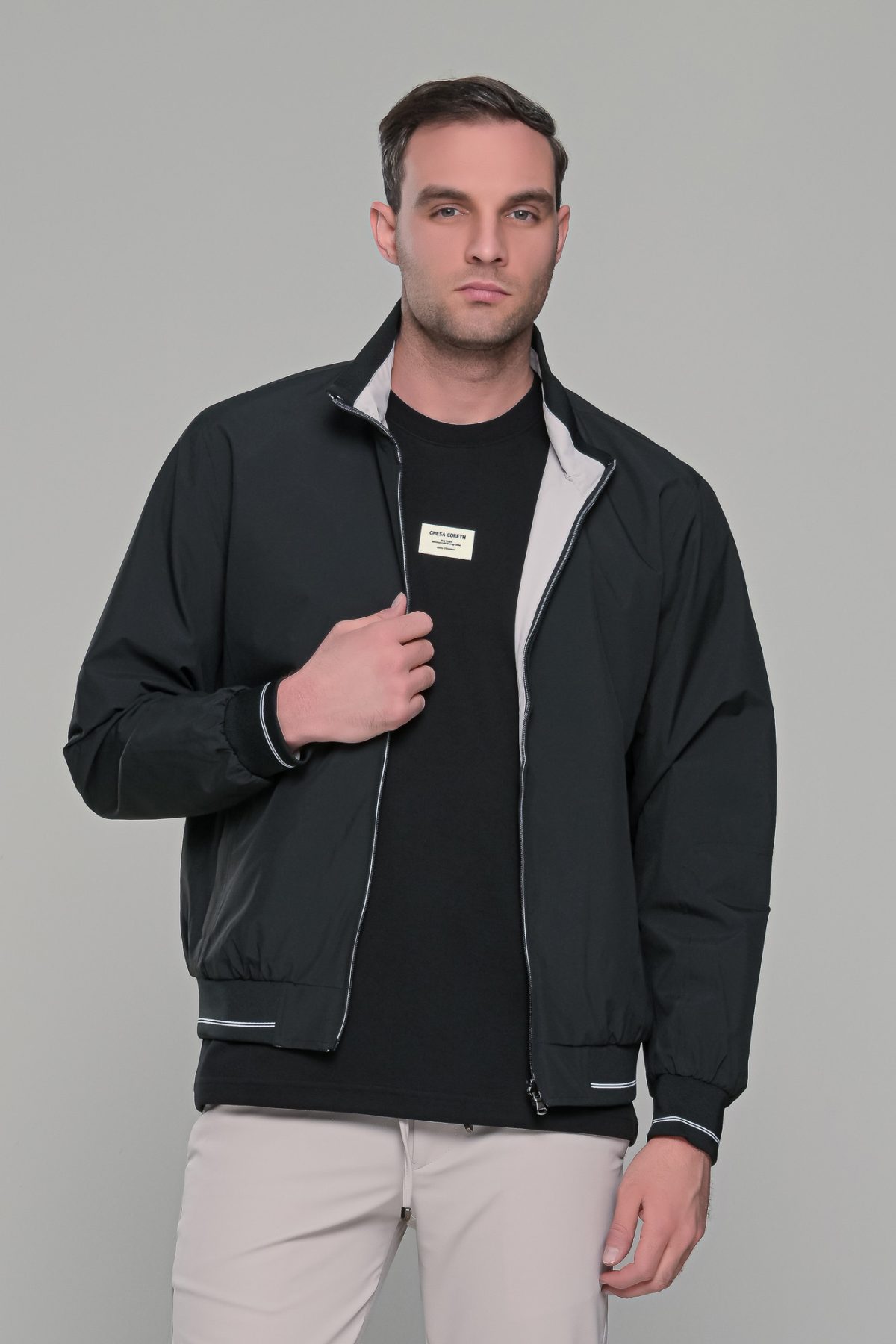 Μαύρο-Λευκό ανοιξιάτικο ανδρικό μπουφάν διπλής όψης double face - Slim fit - Image 5