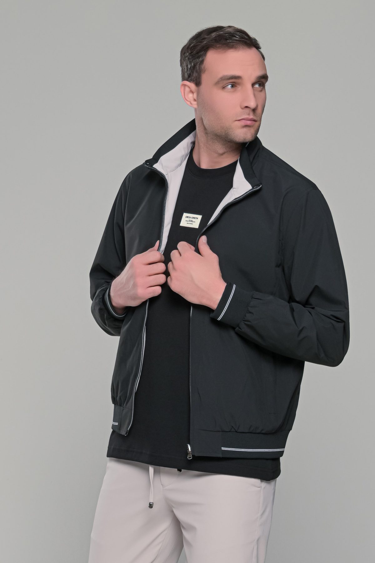Μαύρο-Λευκό ανοιξιάτικο ανδρικό μπουφάν διπλής όψης double face - Slim fit - Image 7