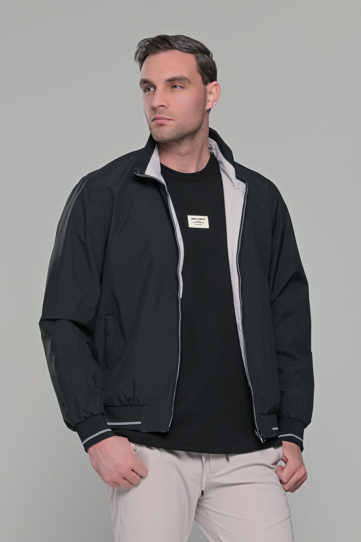 Μαύρο-Λευκό ανοιξιάτικο ανδρικό μπουφάν διπλής όψης double face - Slim fit - Image 9