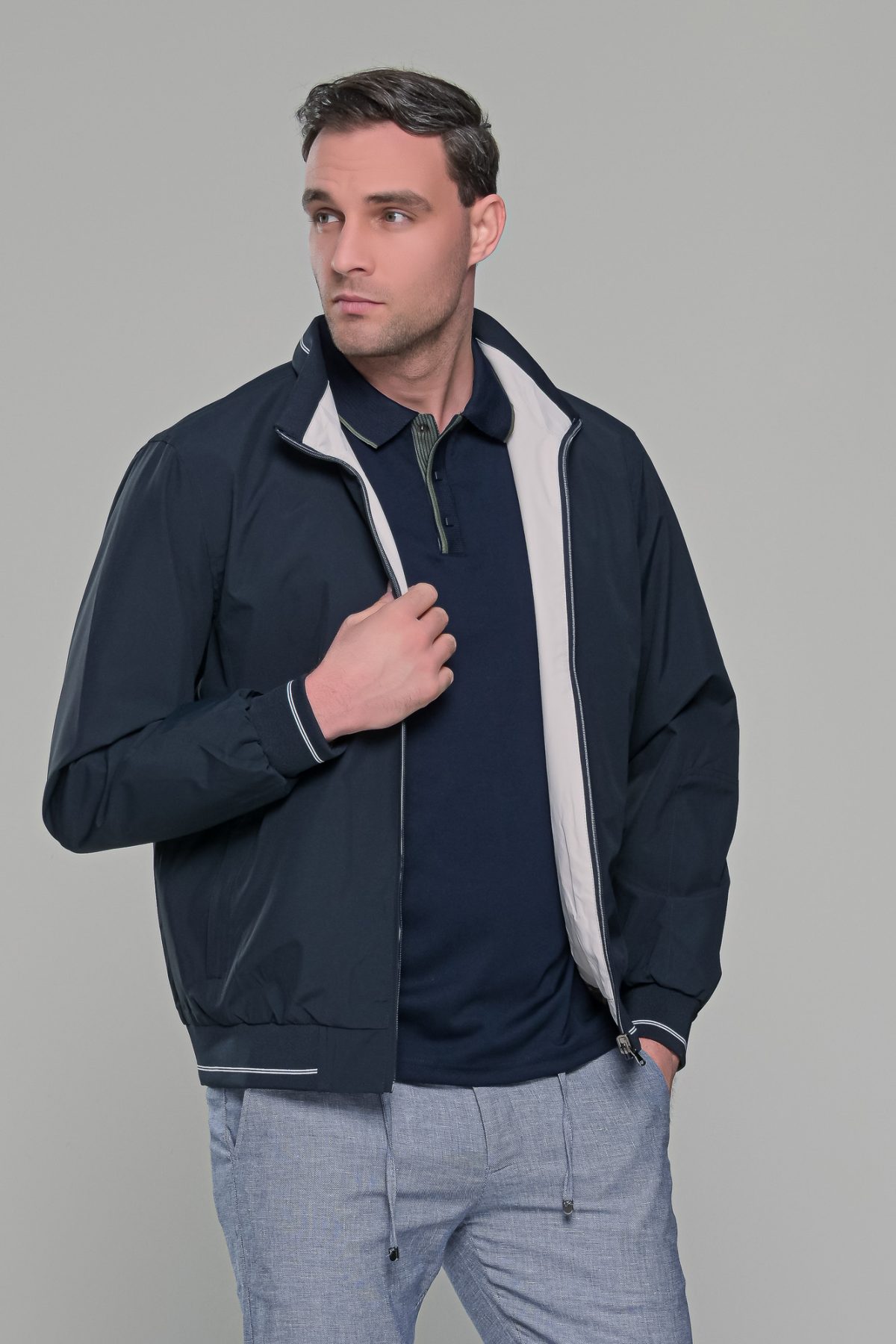Μπλε-Λευκό ανοιξιάτικο ανδρικό μπουφάν διπλής όψης double face - Slim fit - Image 9