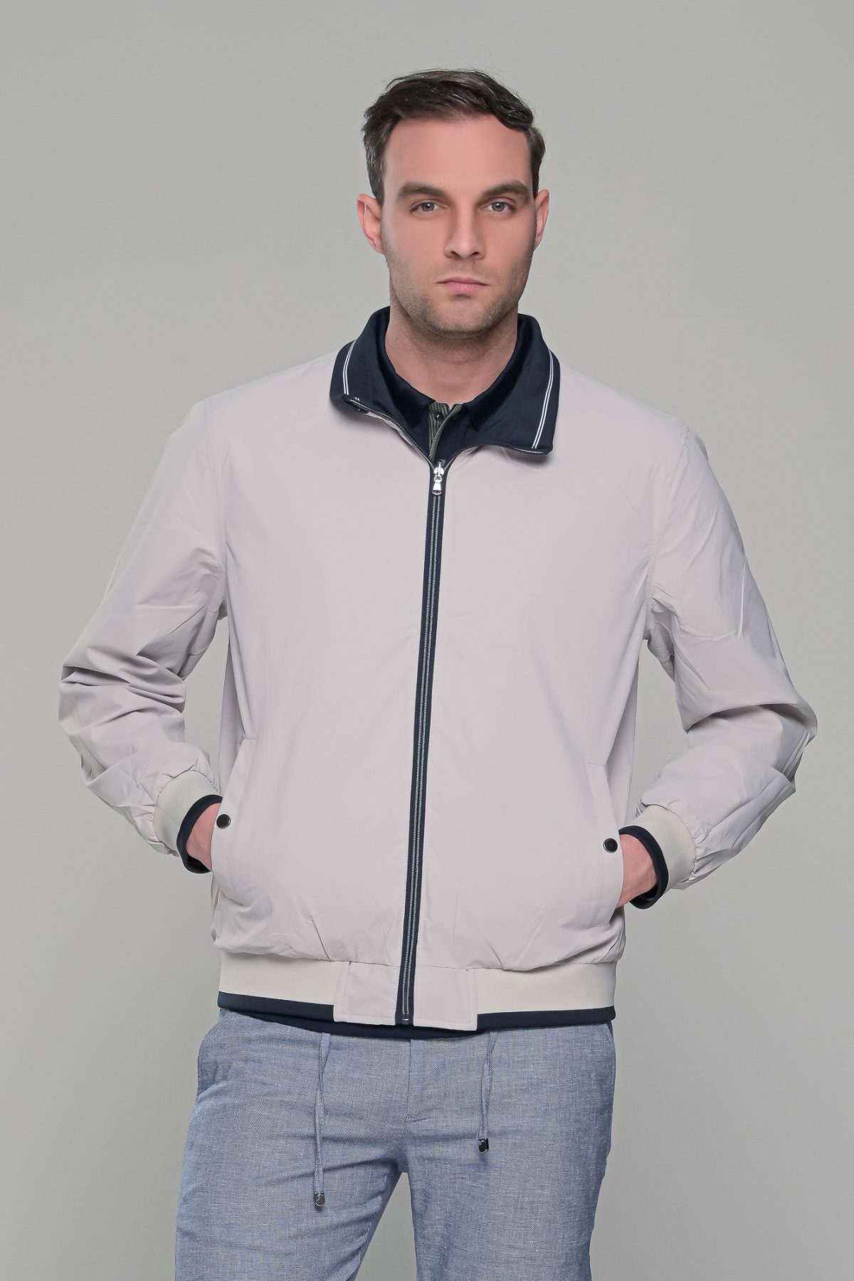 Μπλε-Λευκό ανοιξιάτικο ανδρικό μπουφάν διπλής όψης double face - Slim fit - Image 2