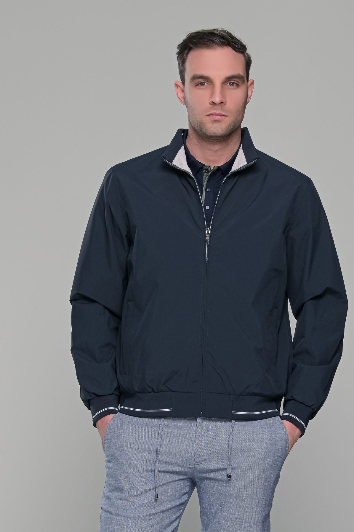 Μπλε-Λευκό ανοιξιάτικο ανδρικό μπουφάν διπλής όψης double face - Slim fit - Image 7