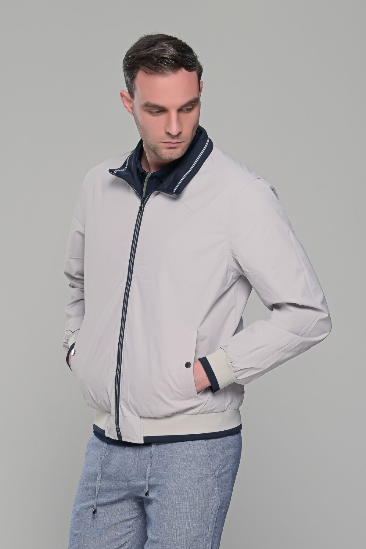 Μπλε-Λευκό ανοιξιάτικο ανδρικό μπουφάν διπλής όψης double face - Slim fit - Image 8