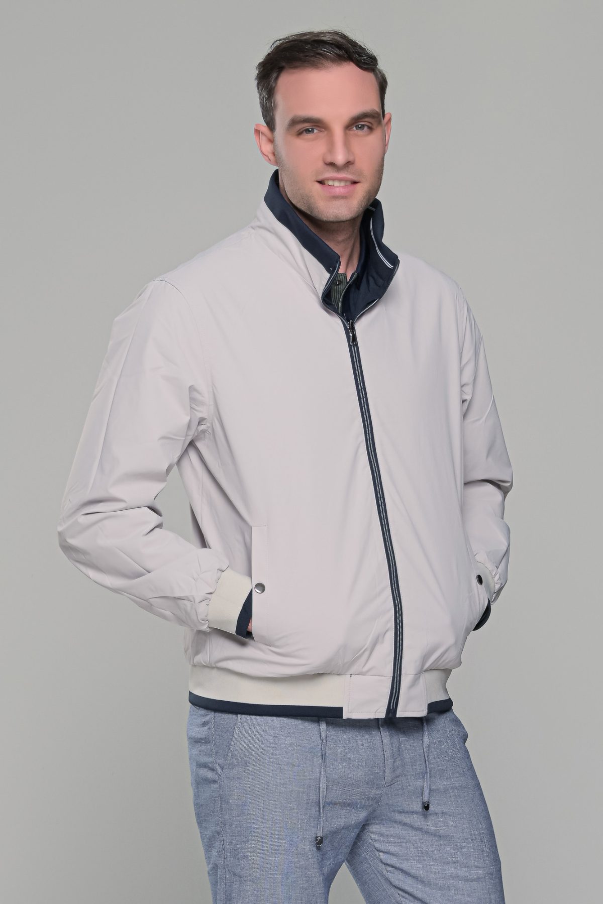 Μπλε-Λευκό ανοιξιάτικο ανδρικό μπουφάν διπλής όψης double face - Slim fit - Image 6