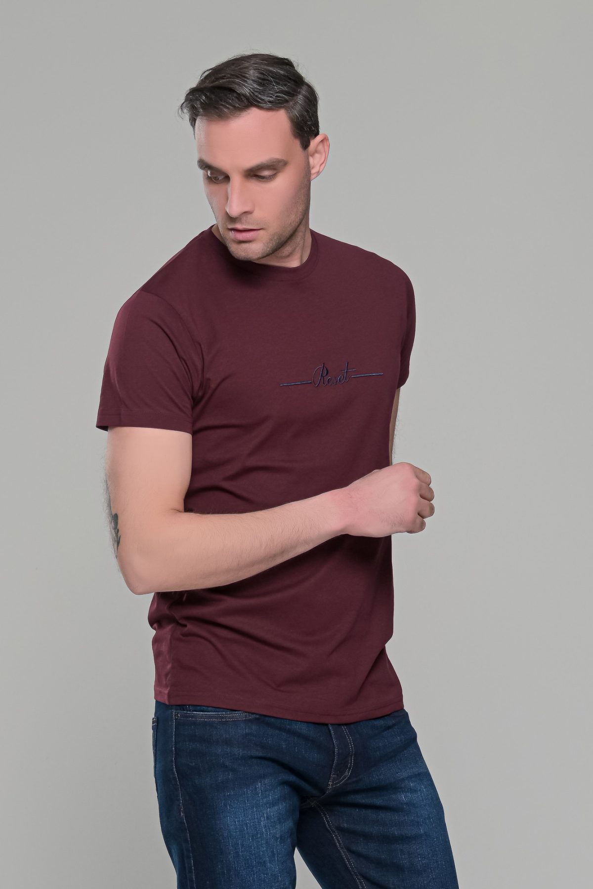 Μπορντό κοντομάνικο t-shirt ανδρικό μπλουζάκι με στάμπα - Image 5