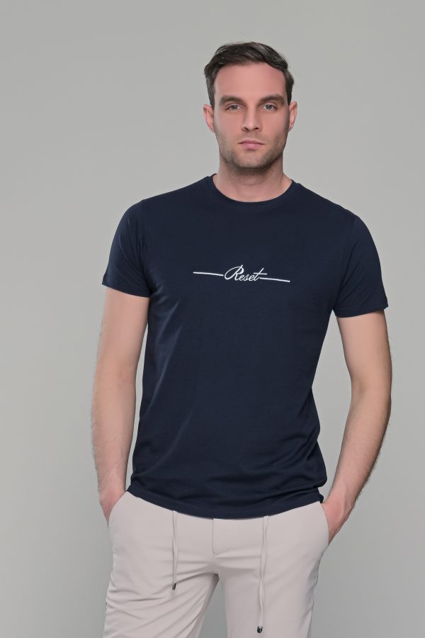 Σκούρο μπλε κοντομάνικο t-shirt ανδρικό μπλουζάκι με στάμπα