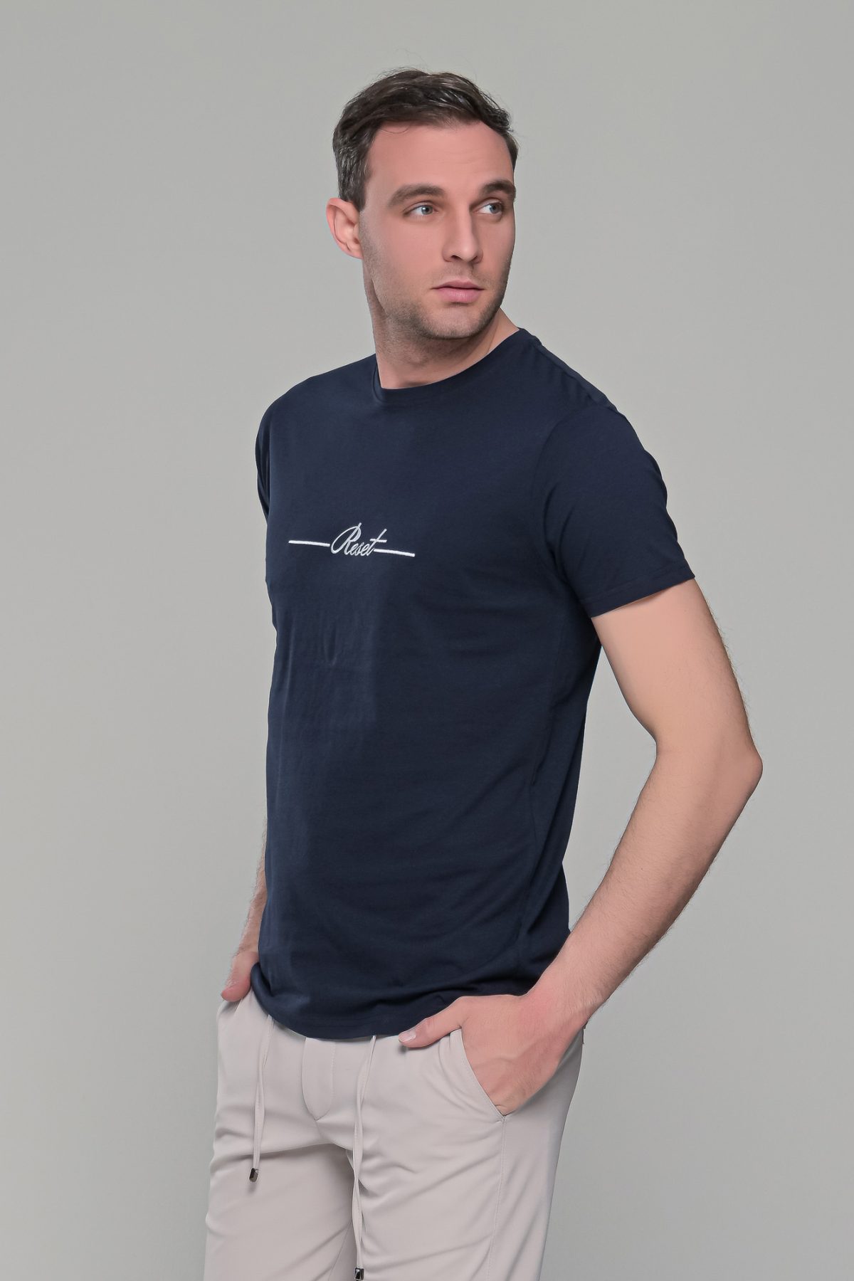 Σκούρο μπλε κοντομάνικο t-shirt ανδρικό μπλουζάκι με στάμπα - Image 3