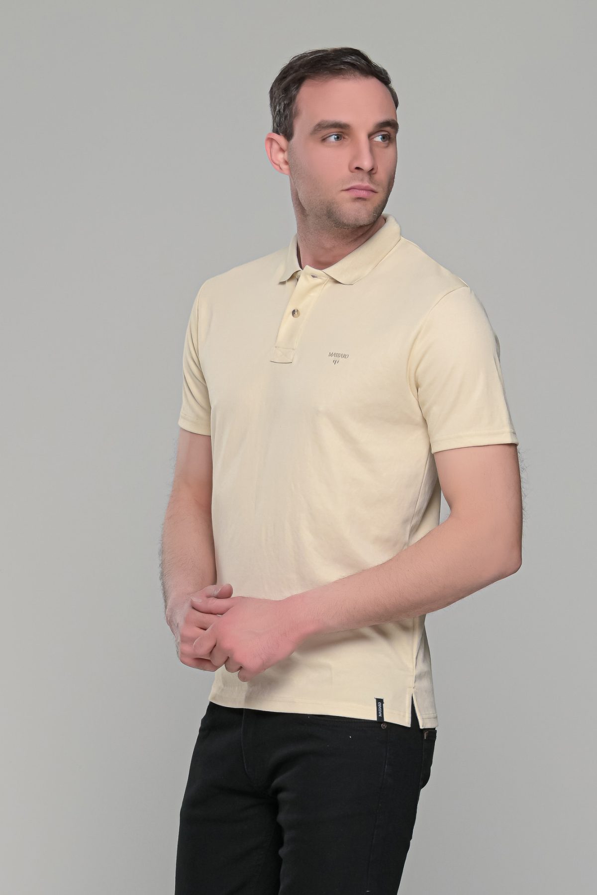 Μπεζ ανδρικό πόλο μπλουζάκι μοντάλ Massaro- Classic Fit - Image 3