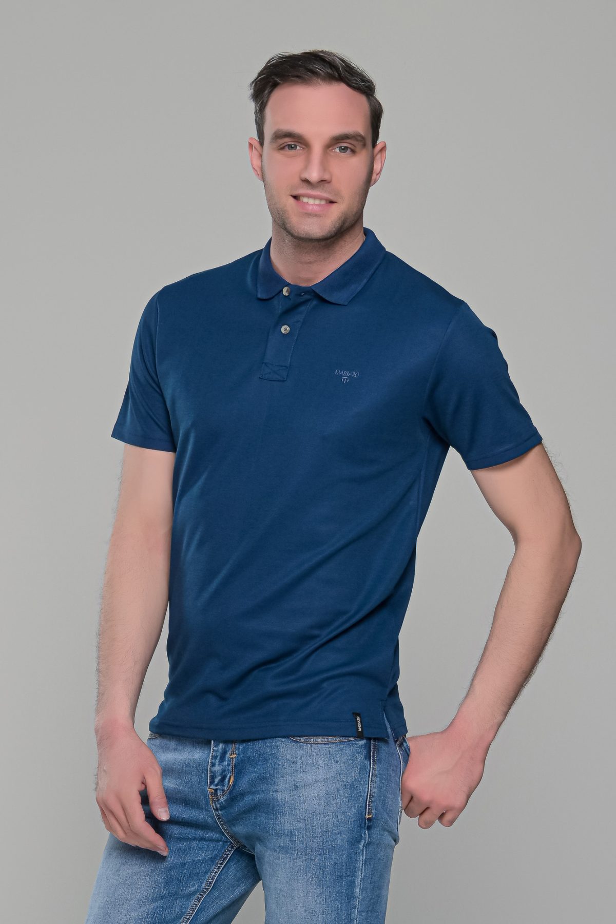 Μπλε ανδρικό πόλο μπλουζάκι μοντάλ Massaro- Classic Fit - Image 3