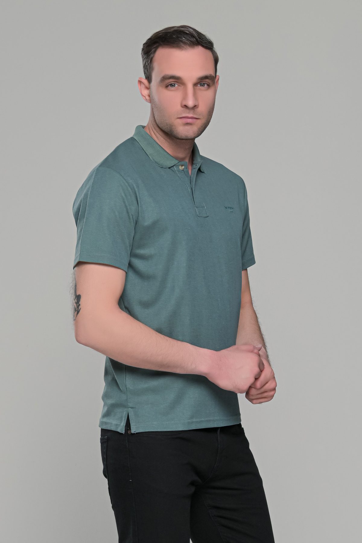 Πράσινο ανδρικό πόλο μπλουζάκι μοντάλ Massaro- Classic Fit - Image 3