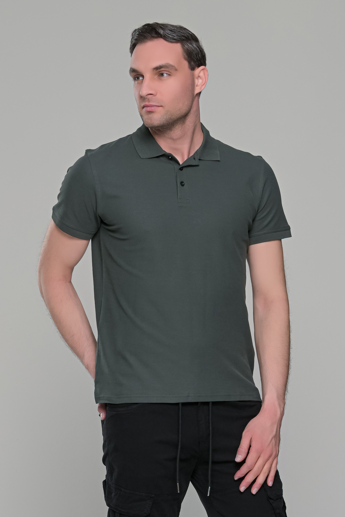 Πράσινο χακί ανδρικό μονόχρωμο πόλο πικέ μπλουζάκι Paparazzi- Classic Fit - Image 1