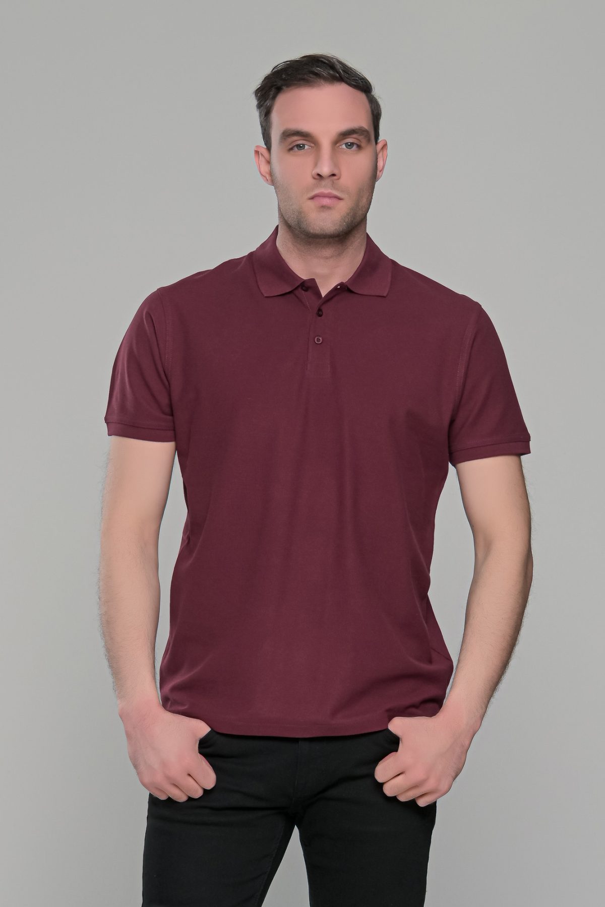 Μπορντό ανδρικό μονόχρωμο πόλο πικέ μπλουζάκι Paparazzi- Classic Fit - Image 5