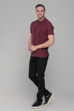Μπορντό ανδρικό μονόχρωμο πόλο πικέ μπλουζάκι Paparazzi- Classic Fit - Image 4