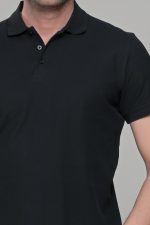 Μαύρο ανδρικό μονόχρωμο πόλο πικέ μπλουζάκι Paparazzi- Classic Fit - Image 2