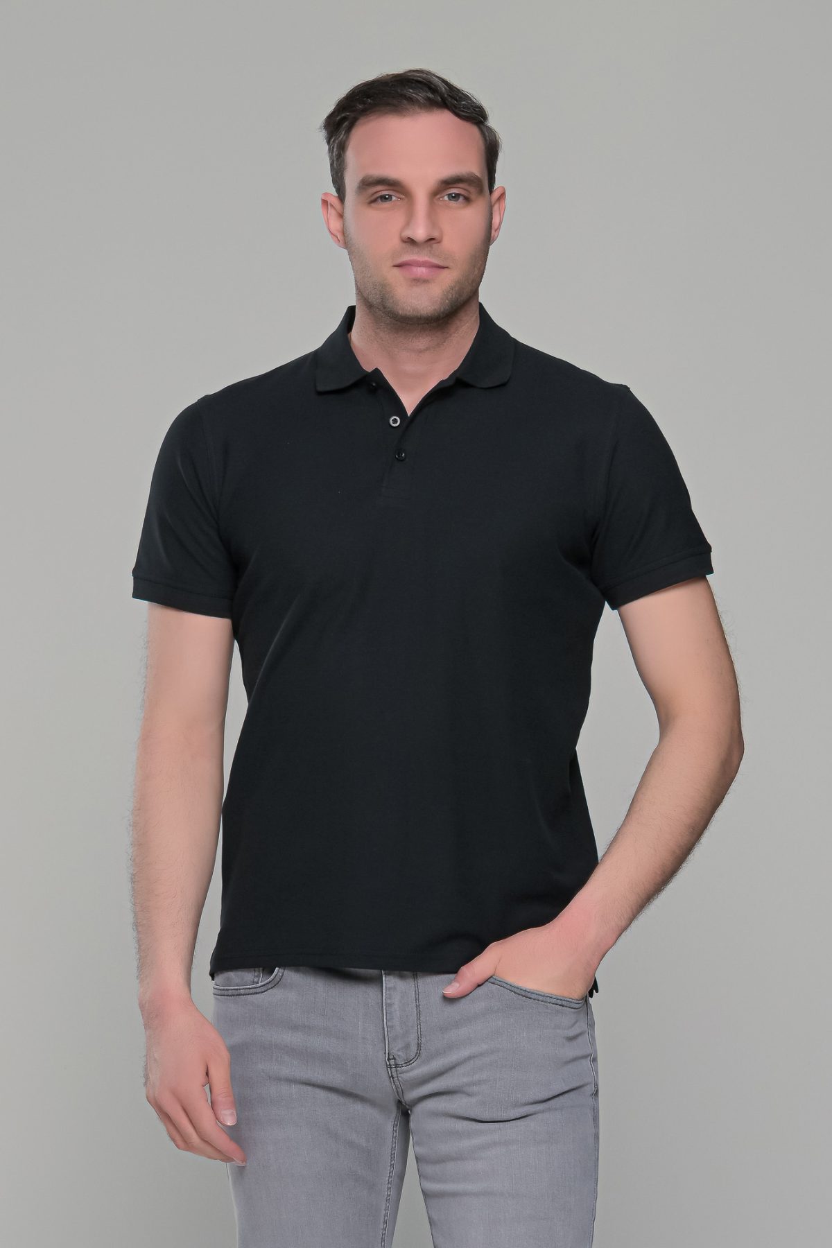 Μαύρο ανδρικό μονόχρωμο πόλο πικέ μπλουζάκι Paparazzi- Classic Fit - Image 3